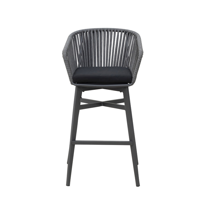 Esen Outdoor Patio Bar Chair 2 Chair For Balcony Braided & Rope (Dark Grey)