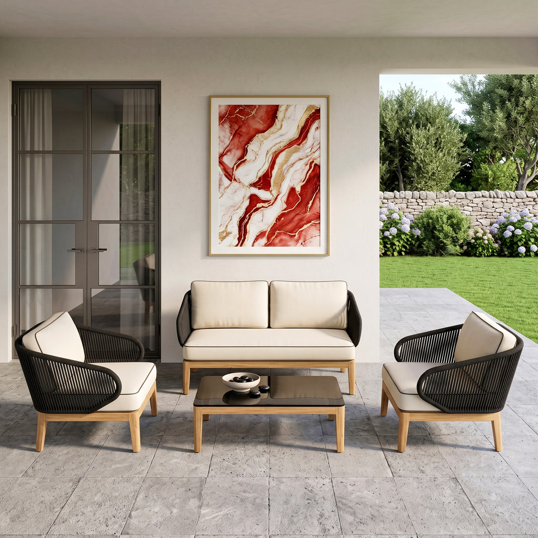 Laur Outdoor Sofa Set 2 Seater , 2 Single seater and 1 Center Table (Black + Beige) Braided & Rope