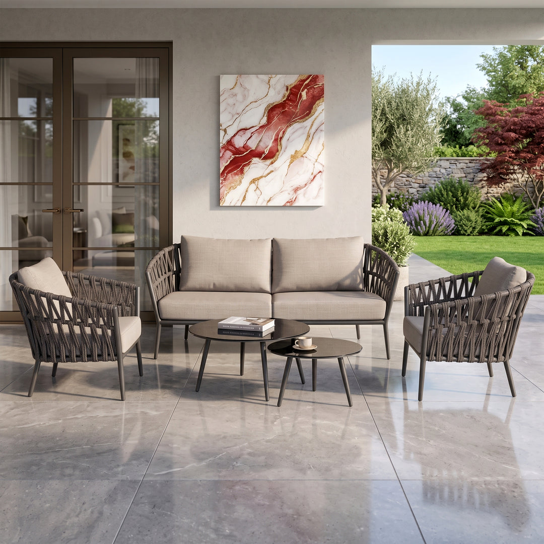 Legion Outdoor Sofa Set 2 Seater , 2 Single seater and 2 Center Table Set (Dark Grey) Braided & Rope