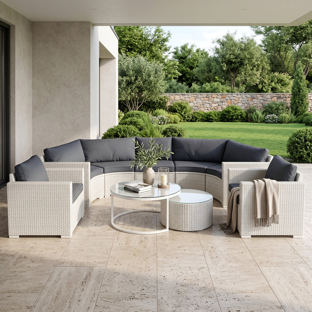 Leone  Outdoor Sofa Set 7 Seater and  2 Tables (White + Grey)