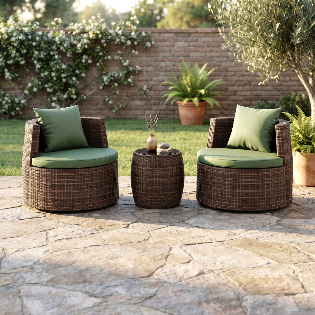 Leonora Outdoor Patio Sofa Set 2 Single Seater and 1 Table (Brown)