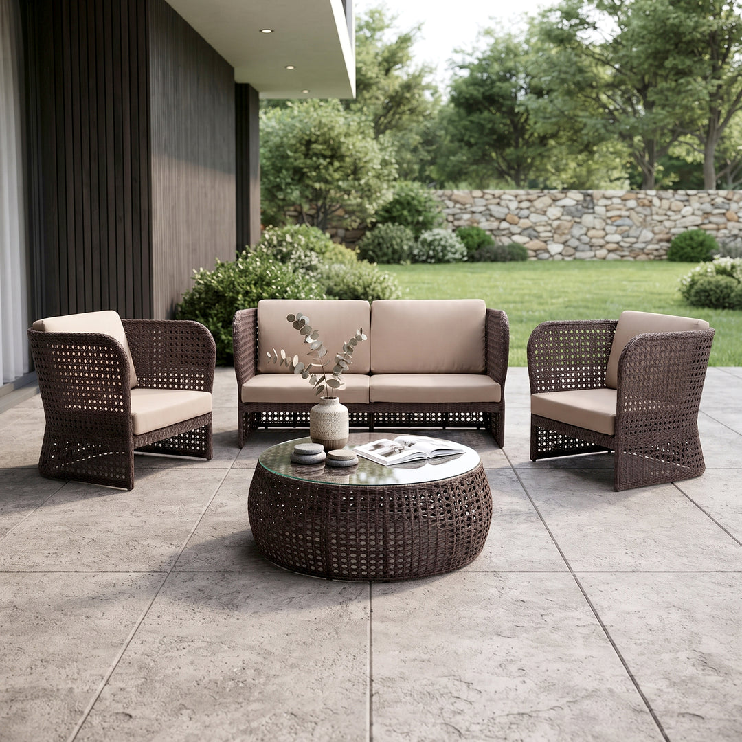 Lombardi Outdoor Sofa Set 2 Seater , 2 Single seater and 1 Center Table (Brown)