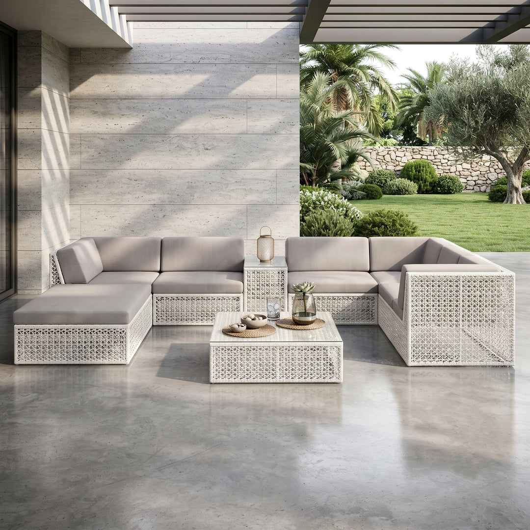 Ludovica Outdoor Patio Sofa Set 6 Seater , 1 Footstool , 1 Side table and 1 Center Table (White)
