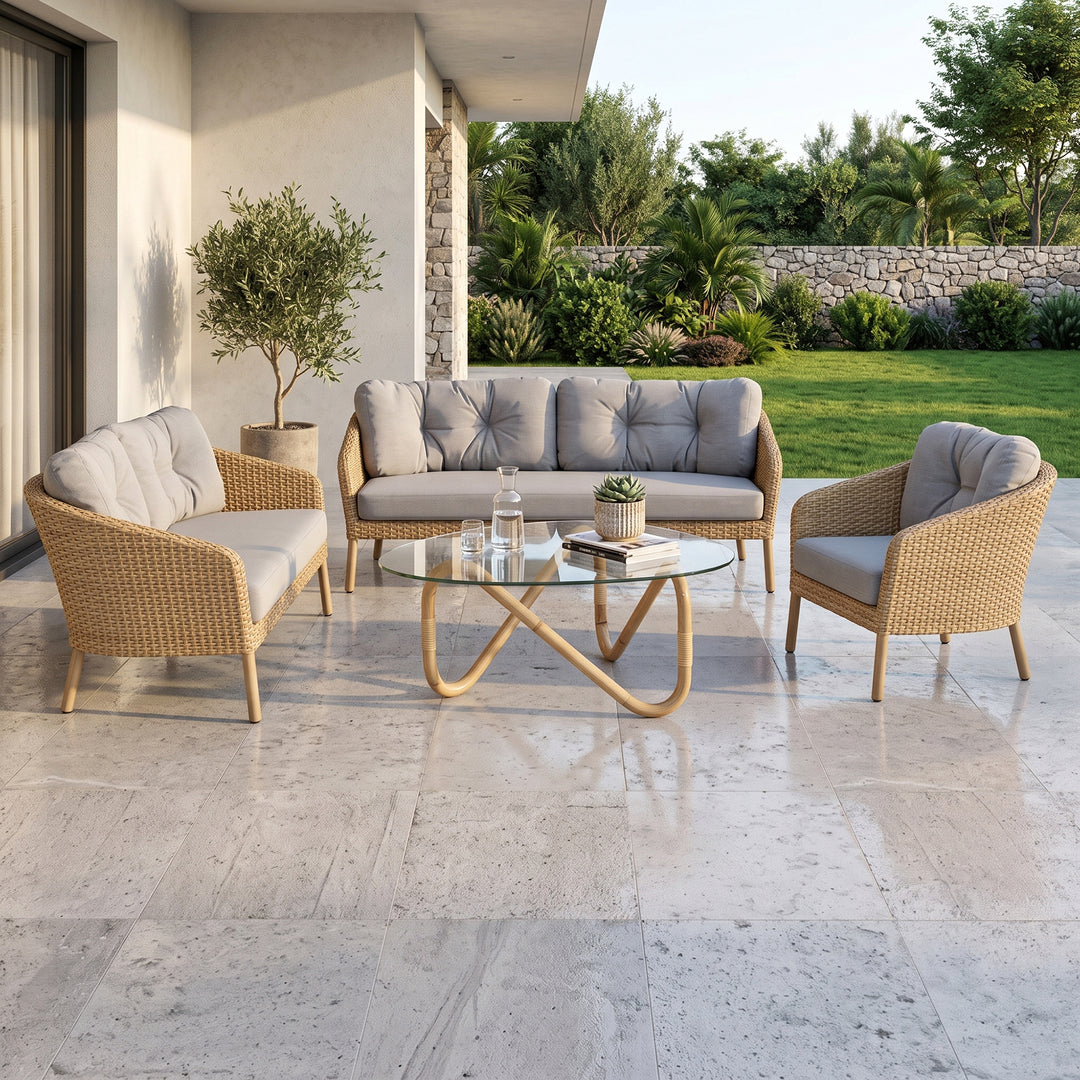 Luigi Outdoor Patio Sofa Set 3 Seater, 2 Seater 1 Single Seater and 1 Center Table  (Brown)