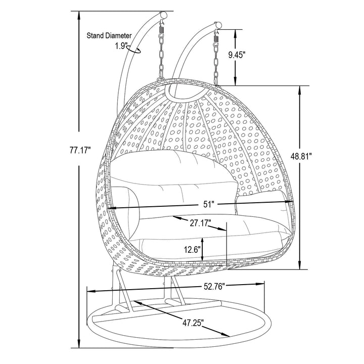 Fino Double Seater Hanging Swing With Stand For Balcony , Garden Swing (Dark Grey)