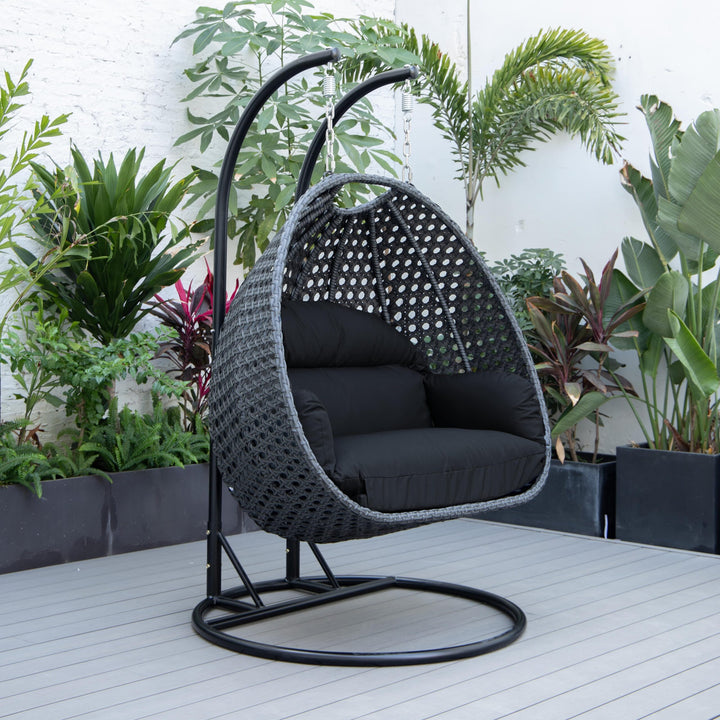 Fino Double Seater Hanging Swing With Stand For Balcony , Garden Swing (Dark Grey)