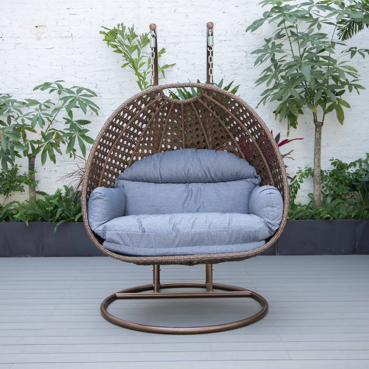 Longo Double Seater Hanging Swing With Stand For Balcony , Garden Swing (Brown)