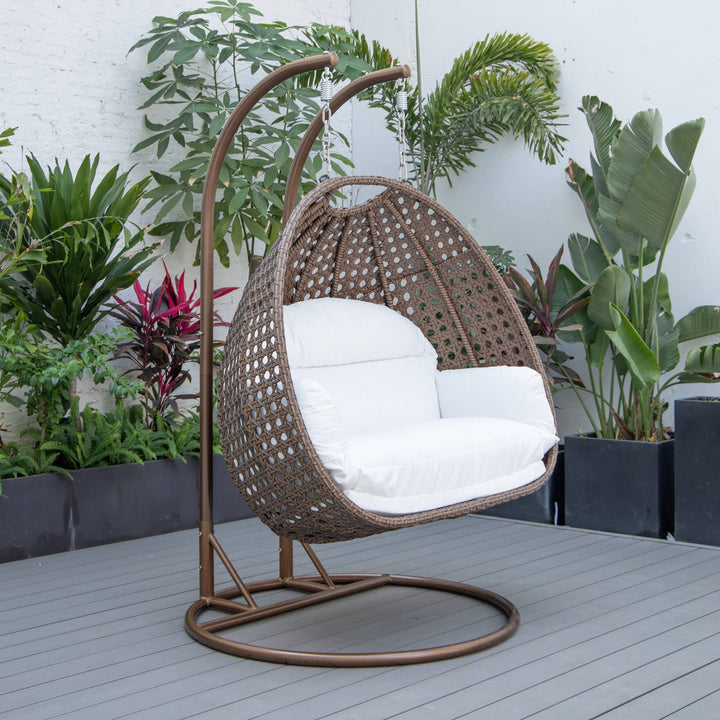 Longo Double Seater Hanging Swing With Stand For Balcony , Garden Swing (Brown)