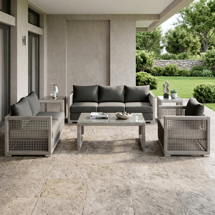 Malvolio Outdoor Set  1 Triple Seater, 1 Double Seater, 1 Single Seater, 2 Side table and 1 Center Table (Grey)