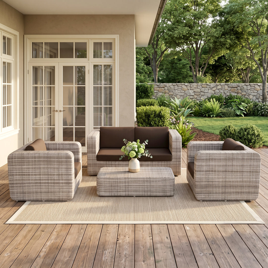 Maso Outdoor Sofa Set 2 Seater + 2 Single seater with 1 Central Table (Seashell)