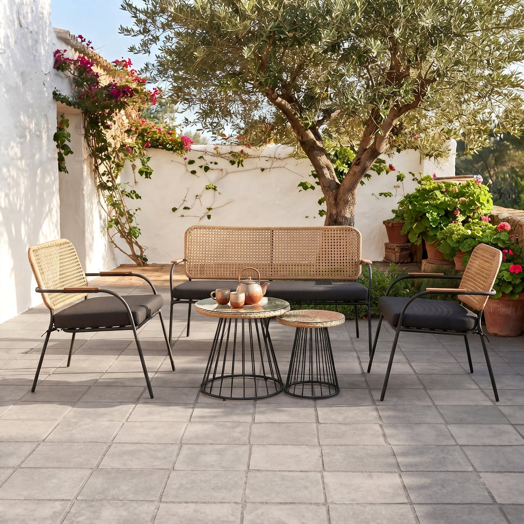 Meta Outdoor Garden Balcony Sofa Set 2 Seater , 2 Single seater , 1 side table and 1 Center Table  Set (Honey + Grey)