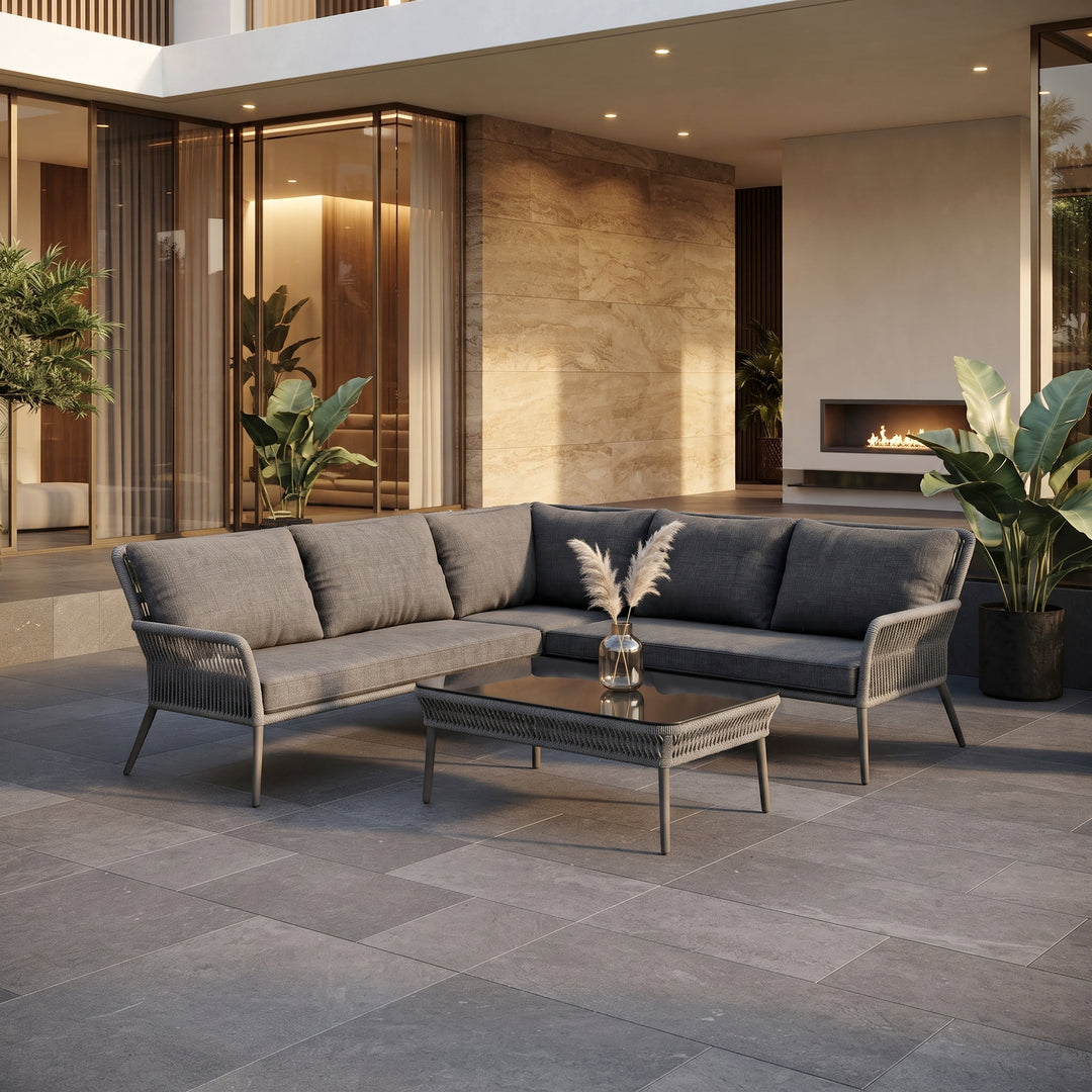 Mitya Outdoor Garden Balcony Sofa Set  5 Seater and 1 Center Table Set, Braid & Rope (Dark + Grey)