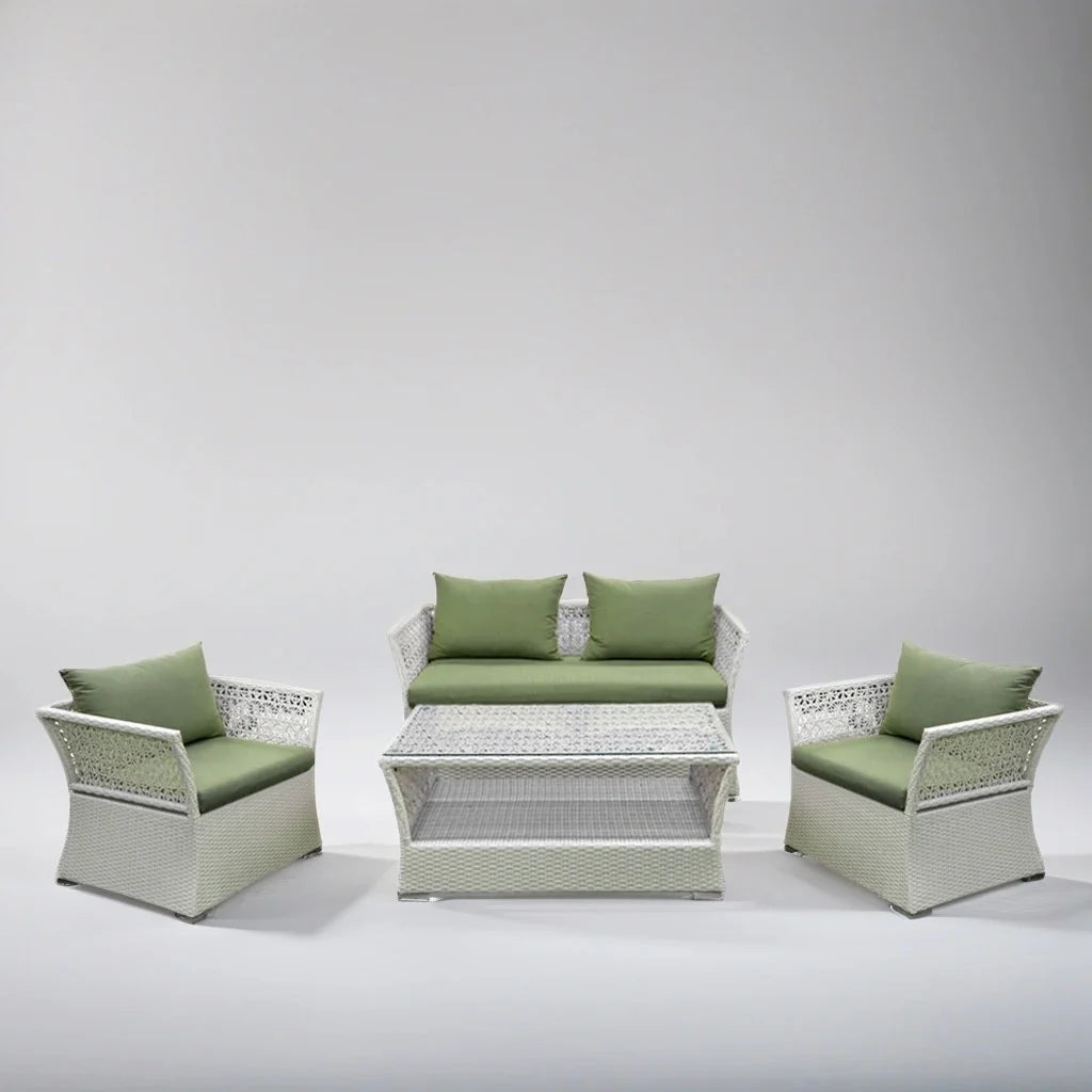 Adara Outdoor Sofa Set 2 Seater, 2 Single seater and 1 Center Table (White + Green)