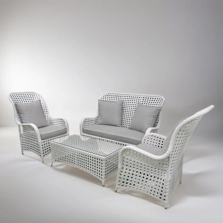 Cruzita Outdoor Sofa Set 2 Seater, 2 Single seater and 1 Center Table (White)