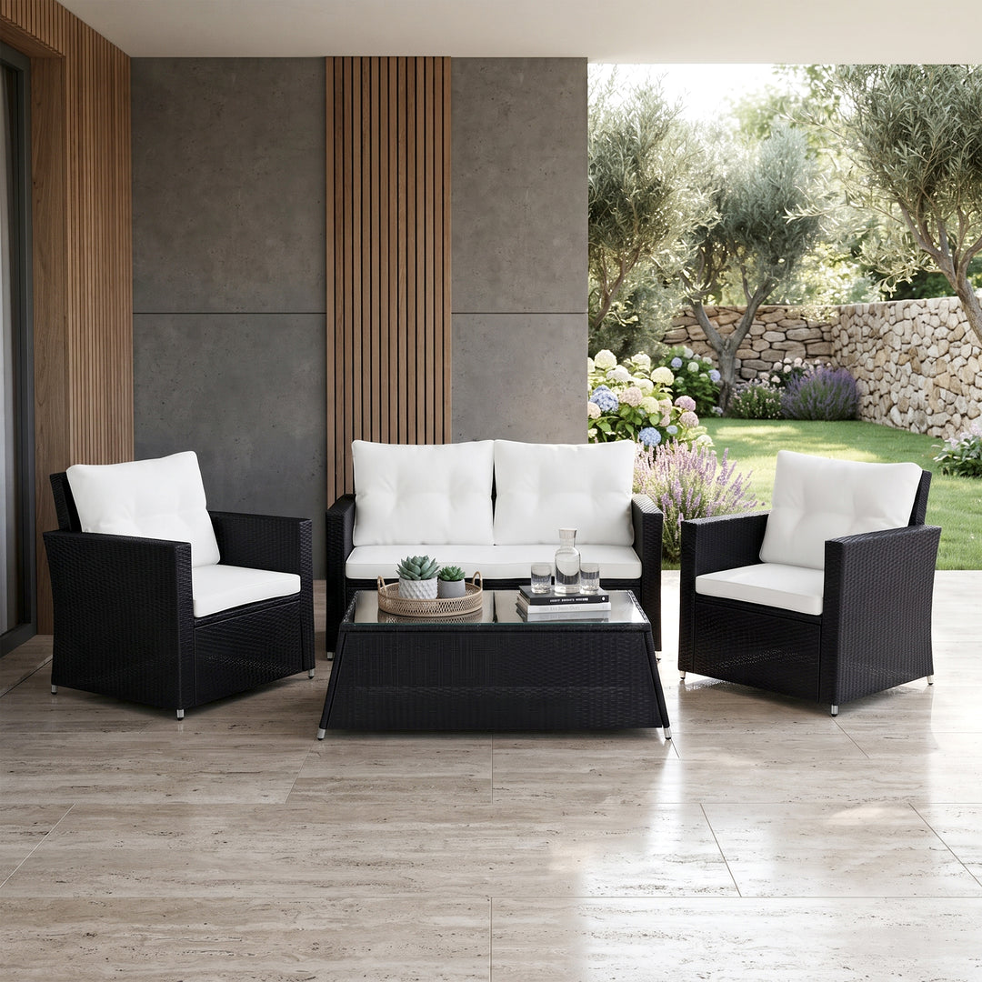 Moreau Outdoor Sofa Set 2 Seater, 2 Single seater and 1 Center Table (Black + White)