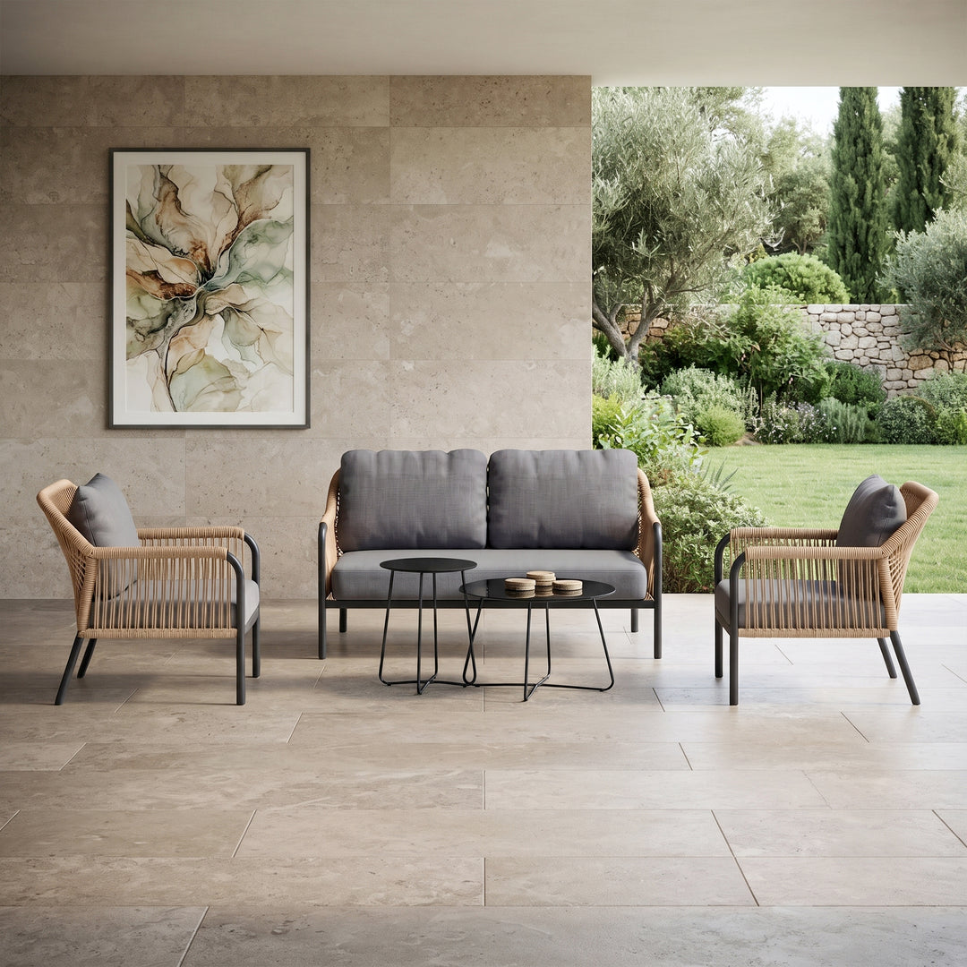 Morvos Outdoor Garden Balcony Sofa Set 2 Seater,2 Single seater and 2 Center Table Set (Beige)