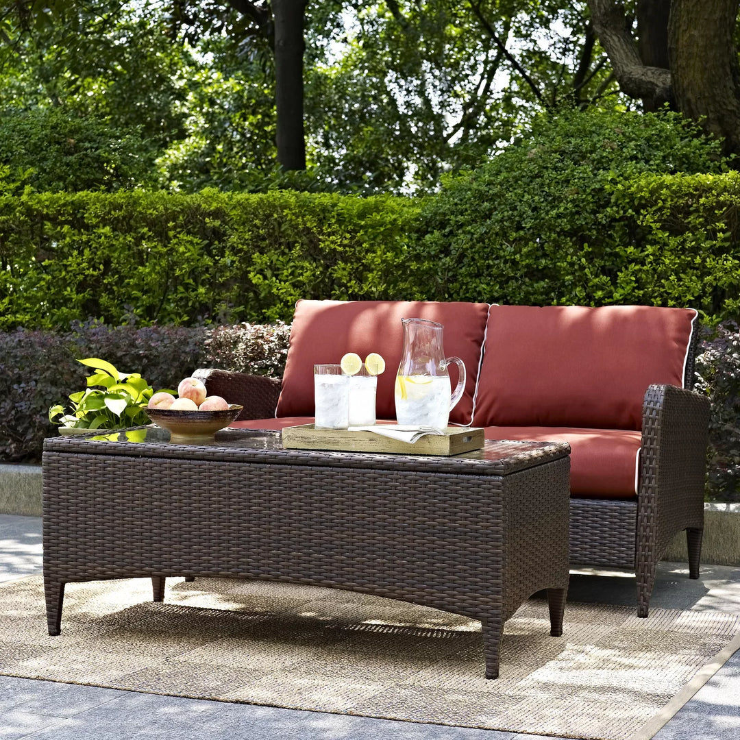 Angelo Outdoor 2 Seater Sofa and 1 Center Table (Brown)