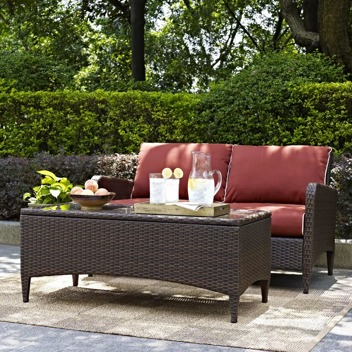 Angelo Outdoor 2 Seater Sofa and 1 Center Table (Brown)