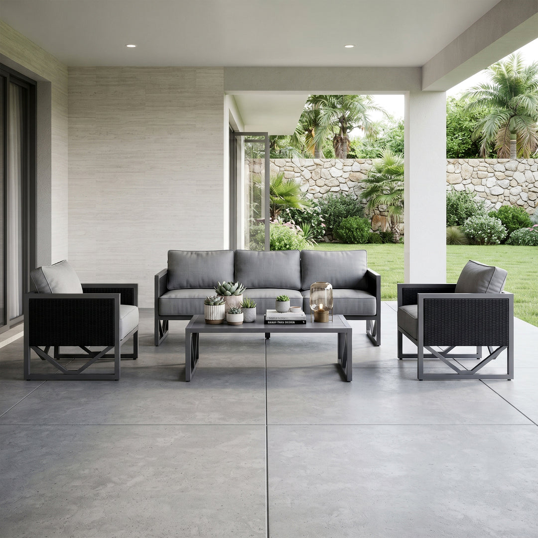 Myriad Outdoor Sofa Set 3 Seater , 2 Single seater and 1 Center Table Set (Black + Grey)
