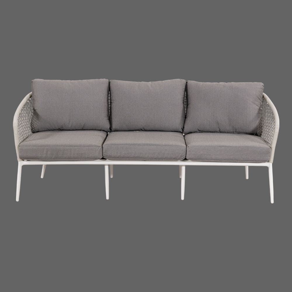 Kemp Outdoor Garden Balcony Sofa Set 3 Seater, 2 Single seater and 1 Center Table  Set (White + Light Grey)