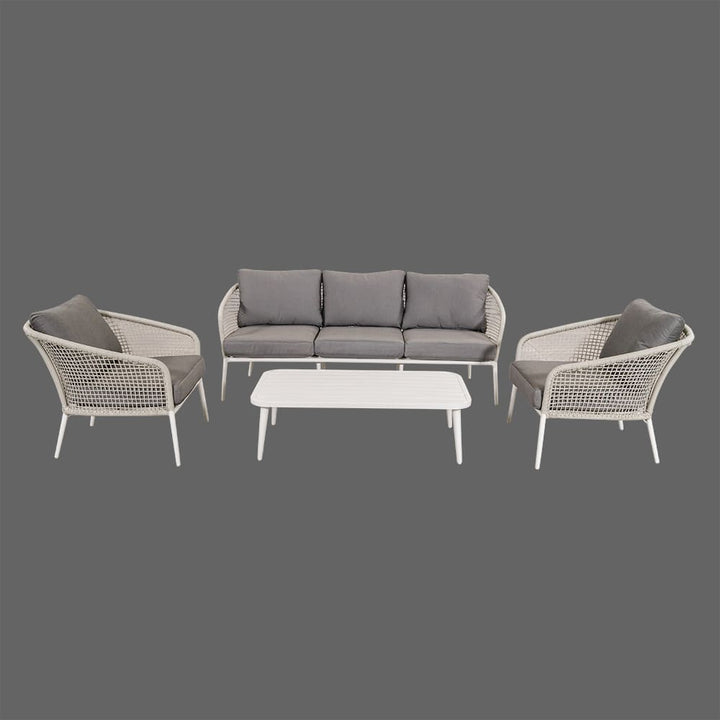 Kemp Outdoor Garden Balcony Sofa Set 3 Seater, 2 Single seater and 1 Center Table  Set (White + Light Grey)