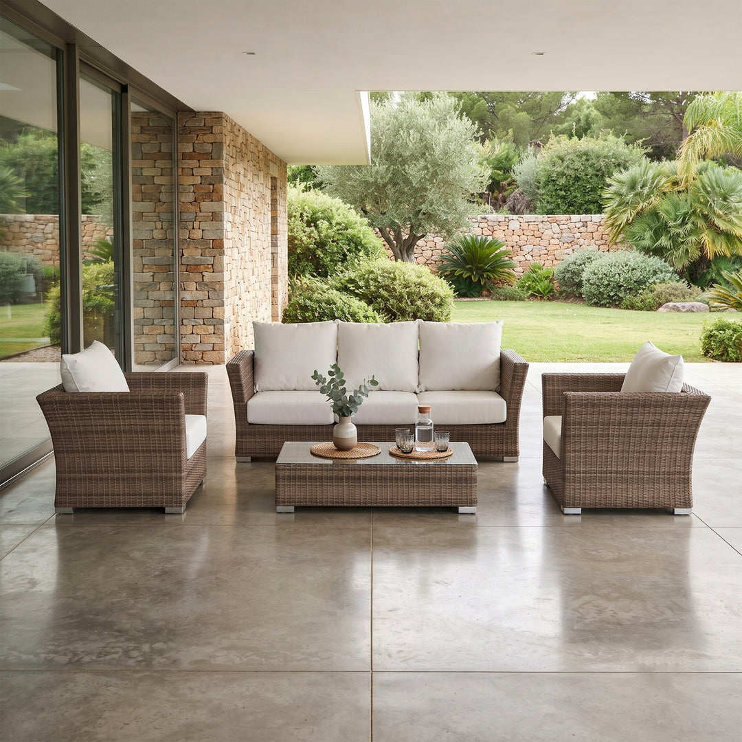 Noelia Outdoor Sofa Set 3 Seater , 2 Single seater and 1 Center Table (Brown + Cream)