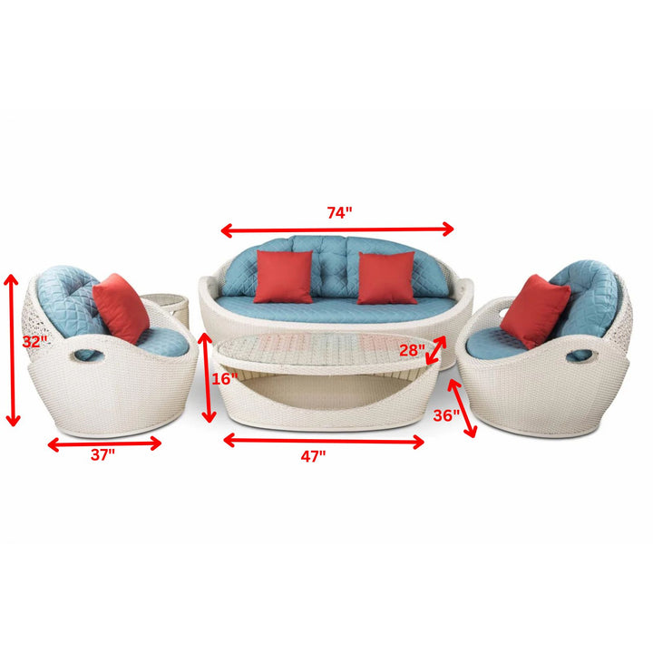 Crocetta Outdoor Sofa Set 3 Seater , 2 Single seater and 1 Center Table (White)