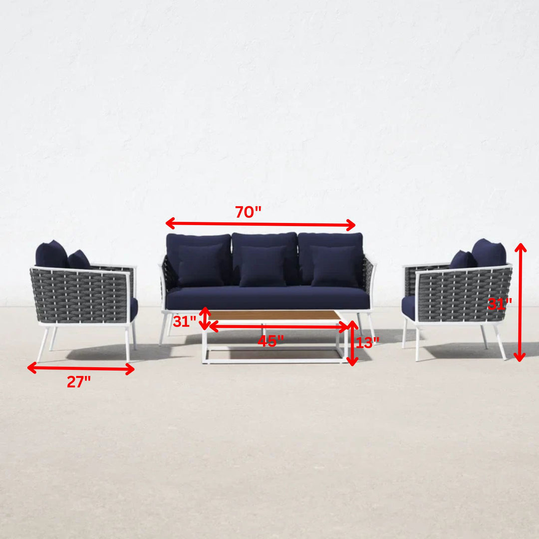 Copy of Slava Outdoor Sofa Set 3 Seater , 2 Single seater and 1 Center Table (Grey + Navy Blue) Braided & Rope