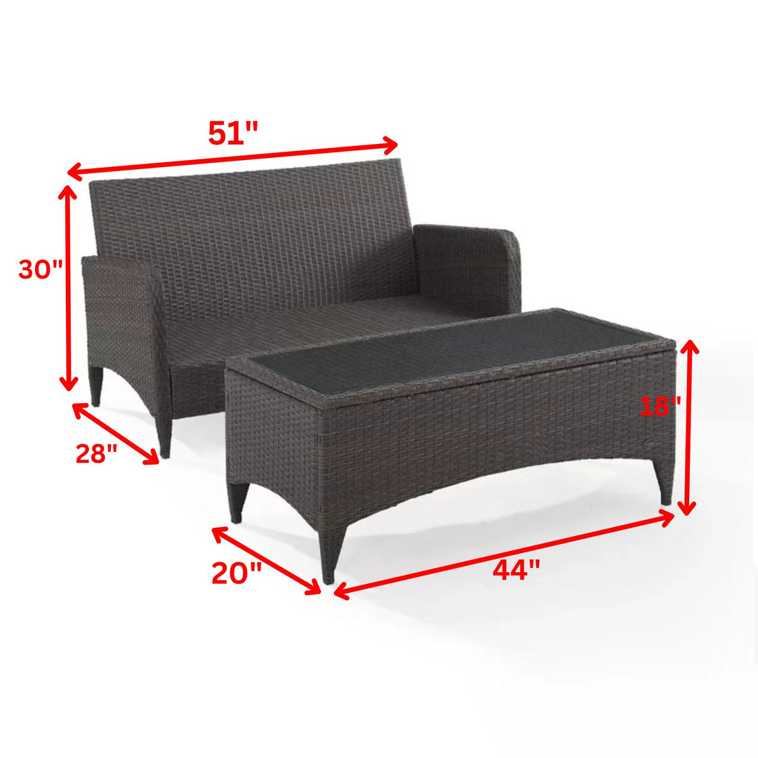 Tino Outdoor 2 seater Sofa and 1 Center Table (Dark Brown + Red)