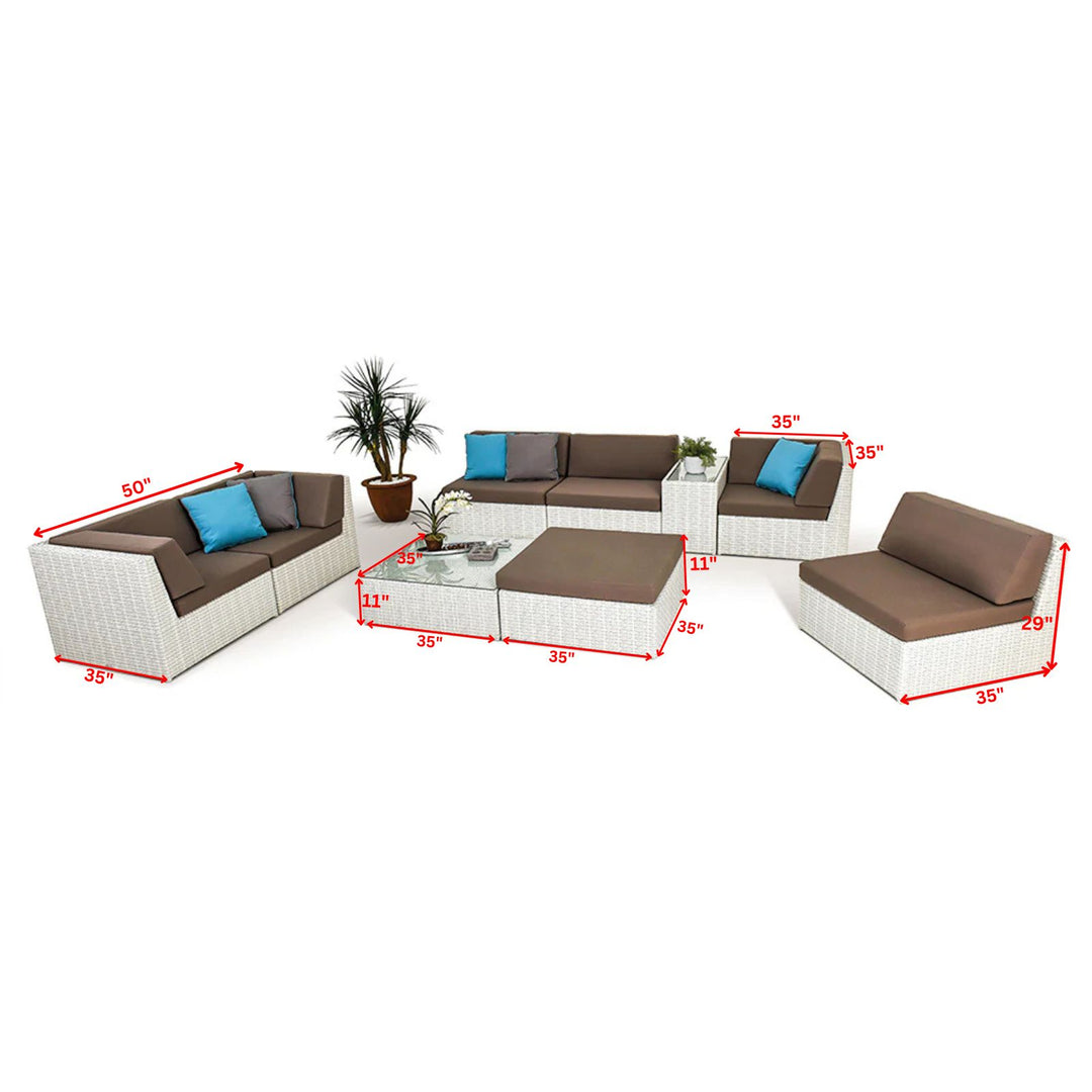 Ferri Outdoor Patio Sofa Set 6 Chairs , 1 Footstool , 1 Side table and 1 Center Table (Off White)