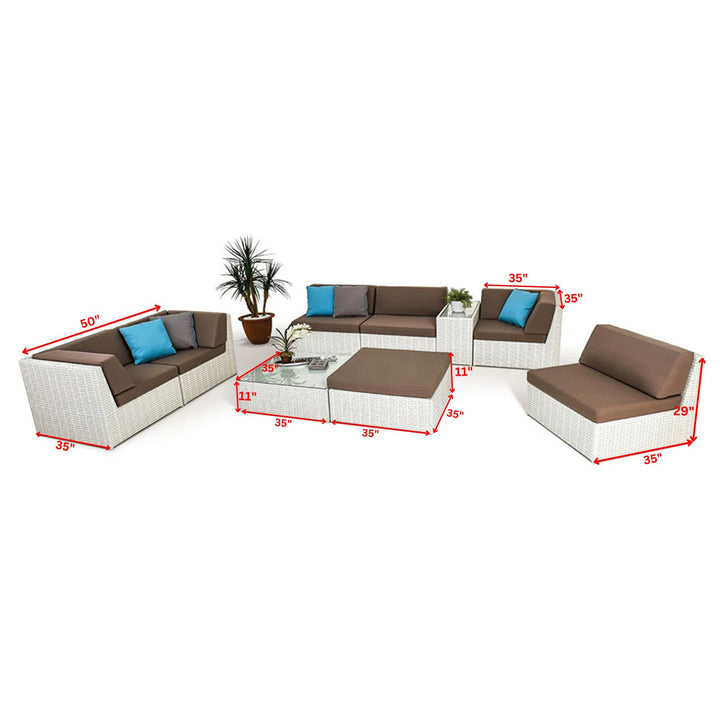 Ferri Outdoor Patio Sofa Set 6 Seater , 1 Footstool , 1 Side table and 1 Center Table (White)