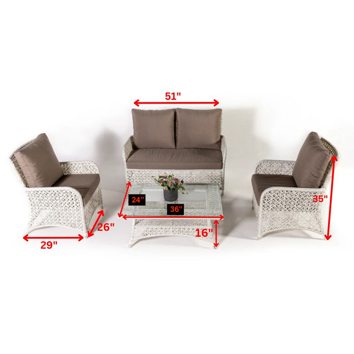 Alfonsi Outdoor Sofa Set 2 Seater, 2 Single seater and 1 Center Table (Beige + Brown)
