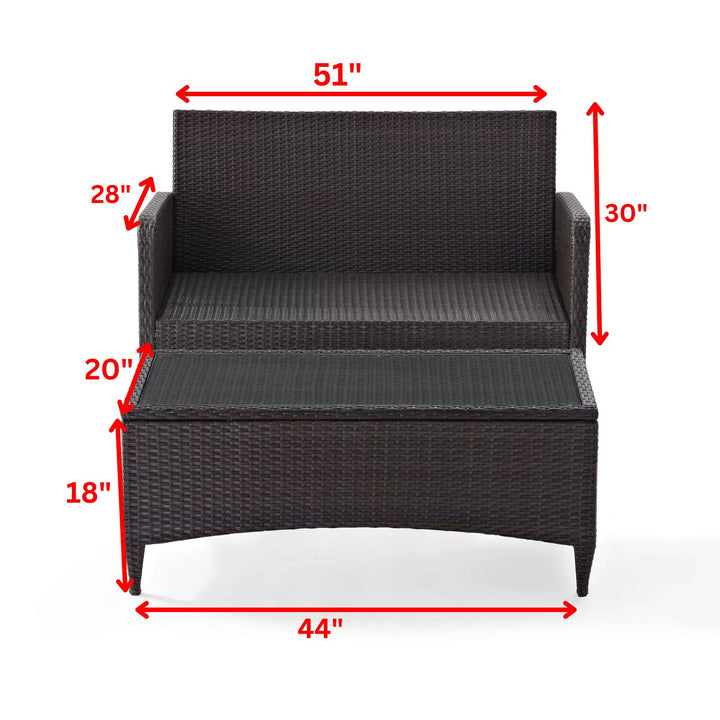Angelo Outdoor 2 Seater Sofa and 1 Center Table (Brown)