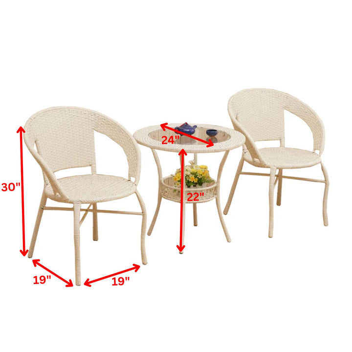 Prishu Outdoor Patio Seating Set 2 Chairs and 1 Table Set (Cream)