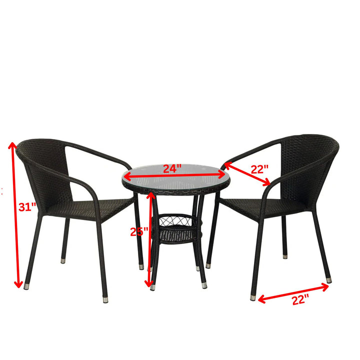 Ted Outdoor Patio Seating Set 2 Chairs and 1 Table Set