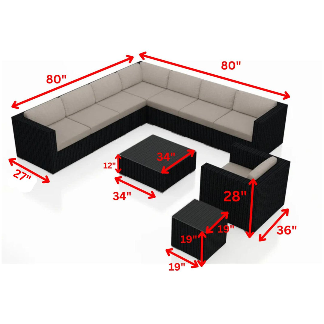 Arena Outdoor Sofa Set 7 Seater, Single seater and 1 Center Table With 1 Side Table Set (Black)