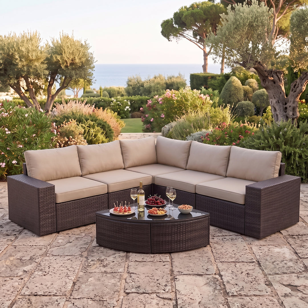 Omehia Outdoor Garden Balcony Sofa Set  5 Seater and 1 Center Table Set (Brown)