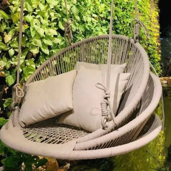 Edelmira Single Seater Hanging Swing Without Stand For Balcony, Garden Swing (Cream) Braided & Rope