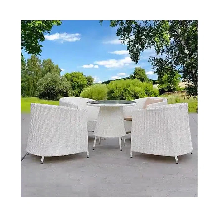 Llamas Outdoor Patio Seating Set 4 Chairs and 1 Table Set (White)