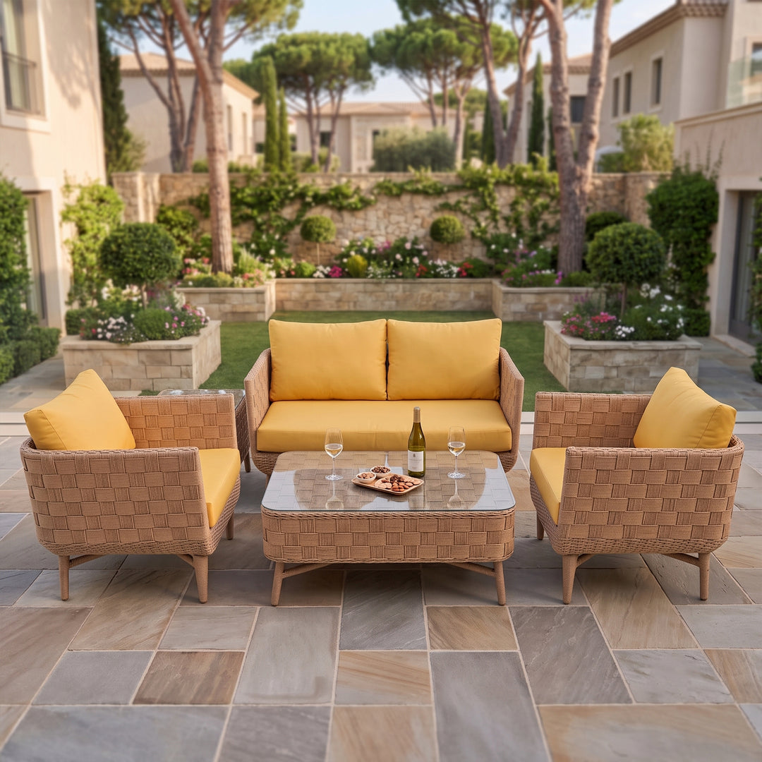 Palerma Outdoor Sofa Set 2 Seater , 2 Single seater , 1 Center table (Honey)