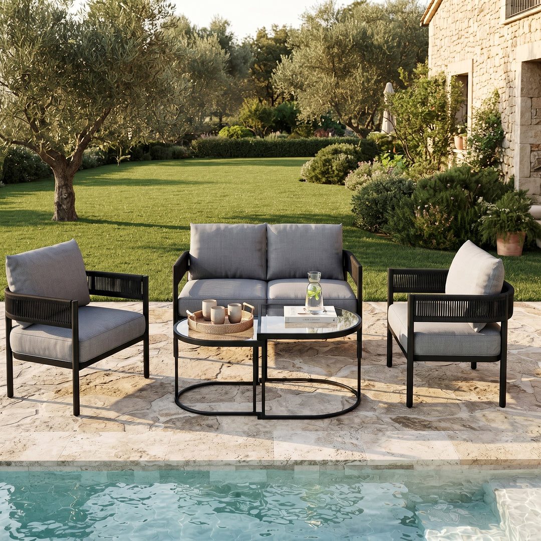 Perpetua Outdoor Sofa Set 2 Seater, 2 Single seater and 1 Center Table (Black)