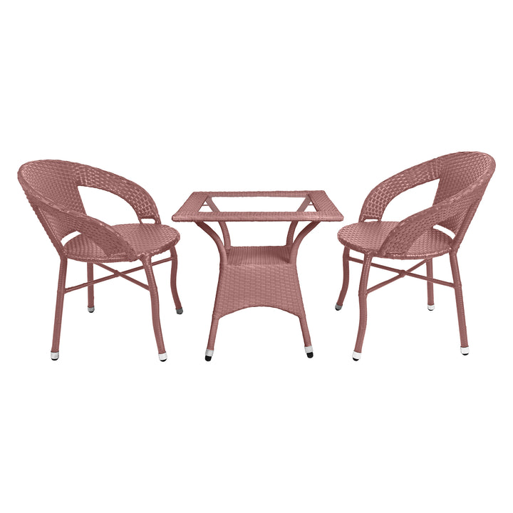 Bili Outdoor Patio Seating Set 2 Chairs and 1 Table Set (Light Brown)