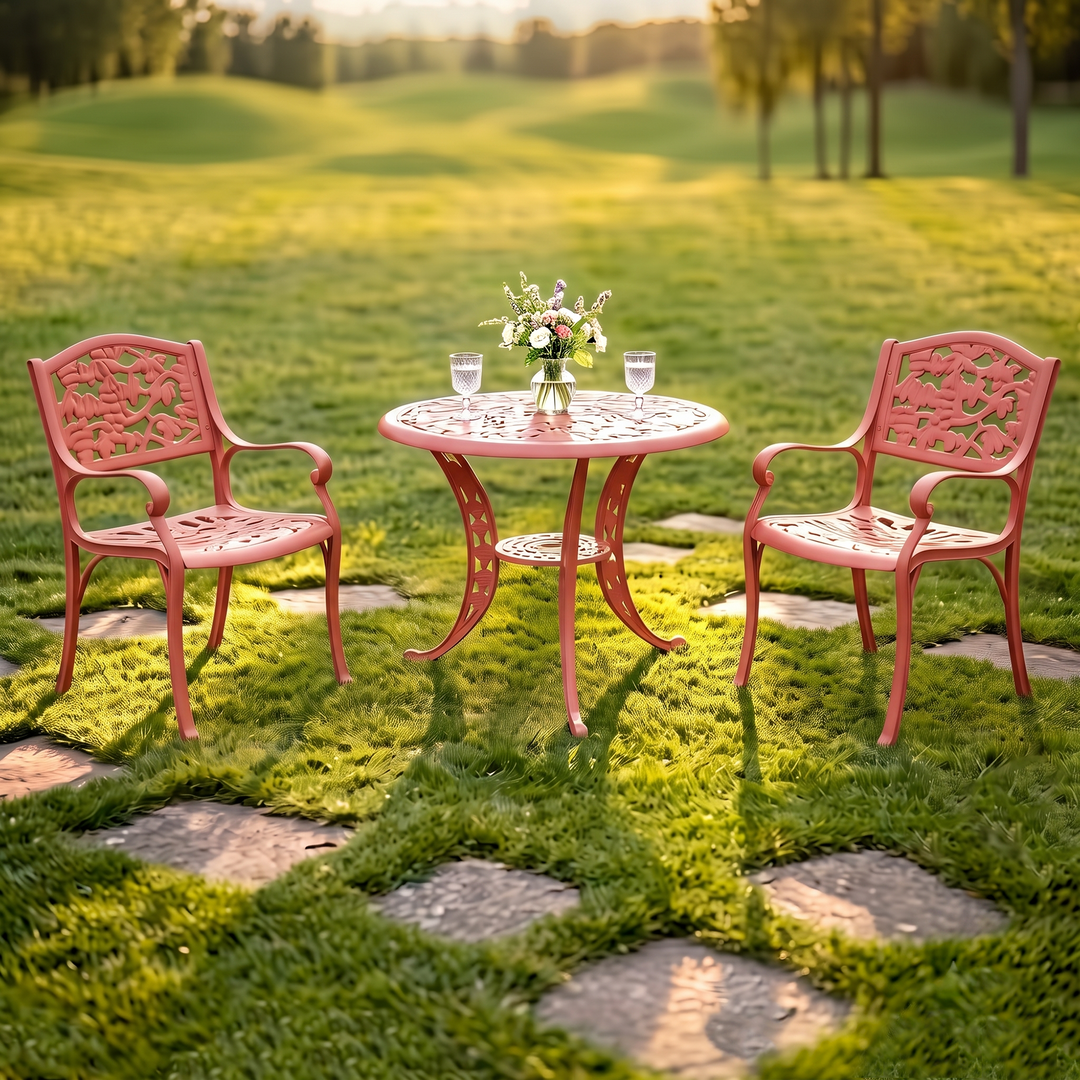 Lenz Cast Aluminium Garden Patio Seating 2 Chair and 1 Table Set