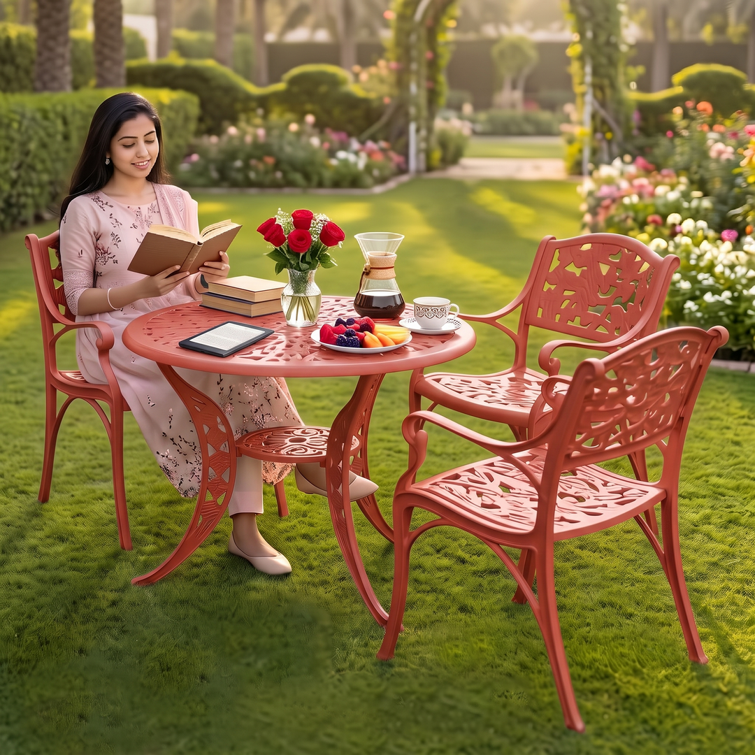 Rahel Cast Aluminium Garden Patio Seating 3 Chair and 1 Table Set