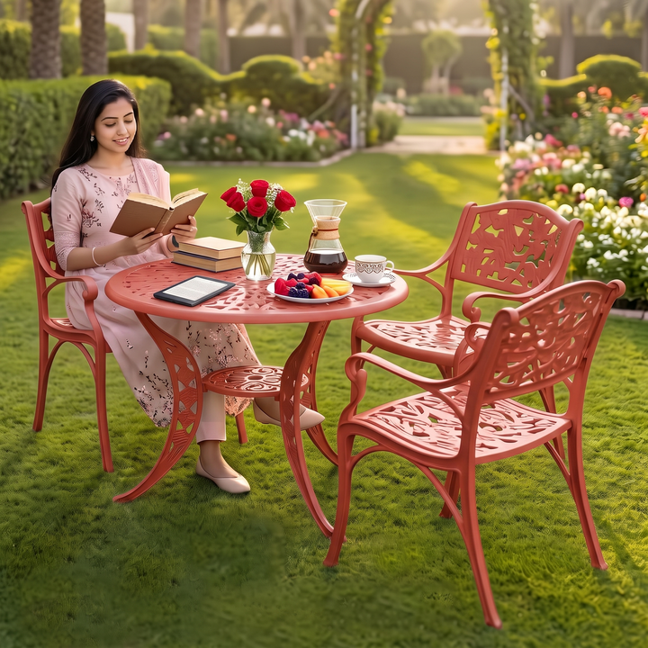 Rahel Cast Aluminium Garden Patio Seating 3 Chair and 1 Table Set