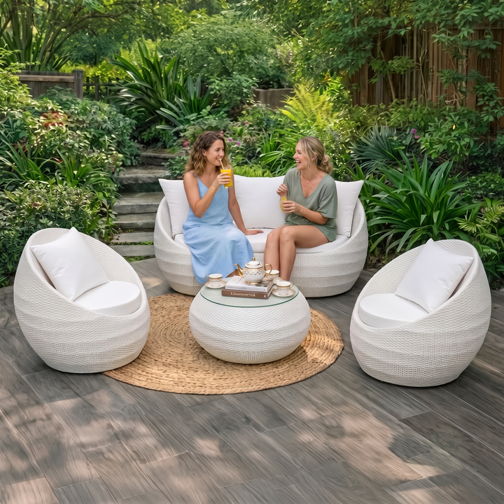 Retto Outdoor Sofa Set 2 Seater , 2 Single seater and 1 Center Table Set (White)