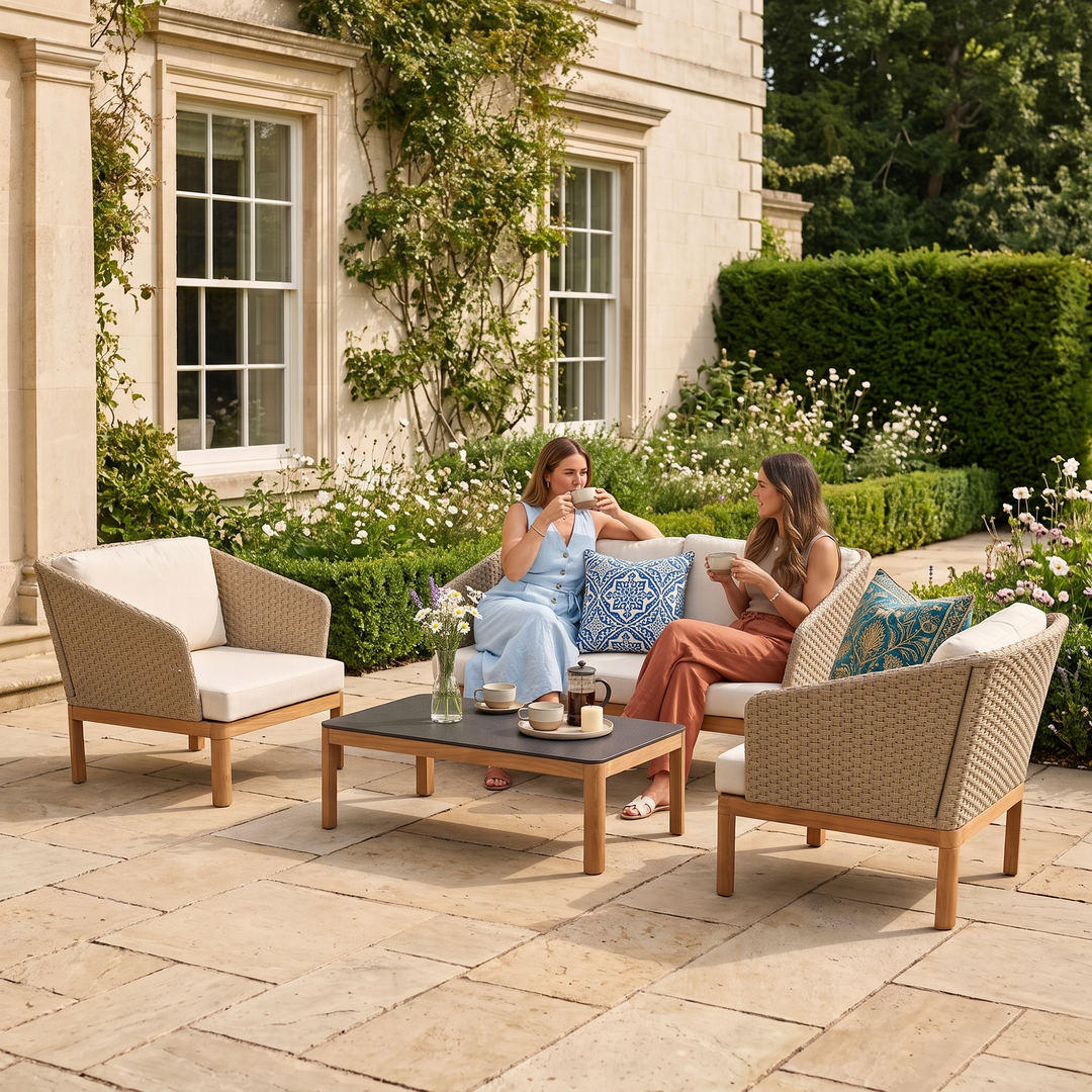 Roberta Outdoor Sofa Set 2 Seater , 2 Single seater and 1 Center Table (Beige + Brown)