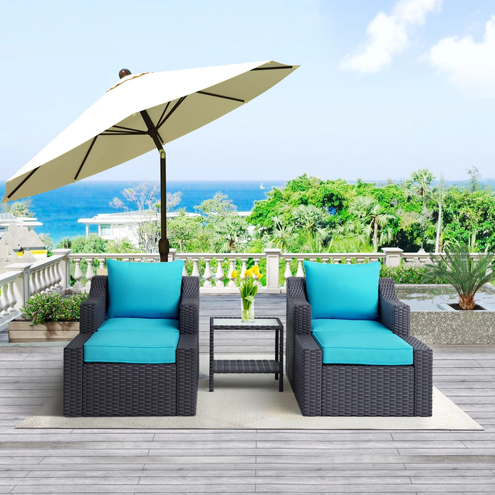 Alfonso Outdoor Patio Sofa Set 2 Single Seater , 2 ottoman and 1 Center Table Set (Black + Blue)