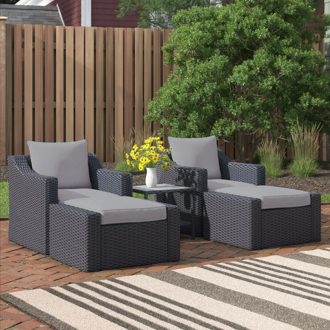 Elda Outdoor Patio Sofa Set 2 Single Seater , 2 ottoman and 1 Center Table Set (GREY)