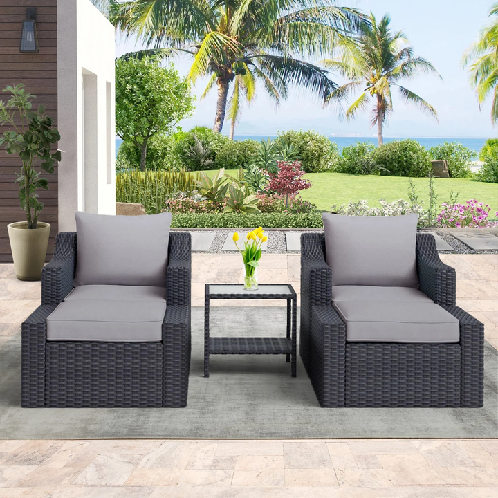 Elda Outdoor Patio Sofa Set 2 Single Seater , 2 ottoman and 1 Center Table Set (GREY)